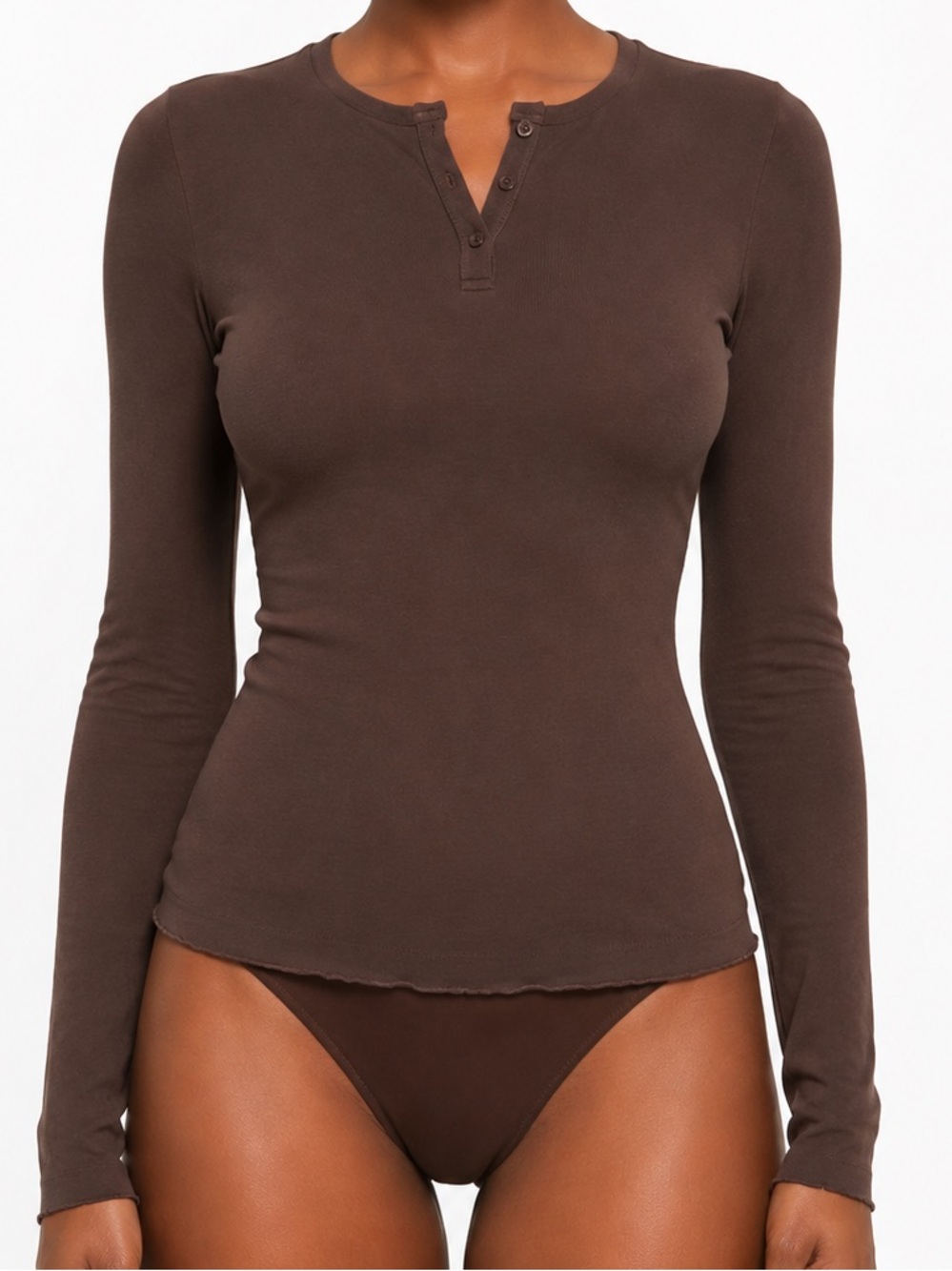SKIMS Cotton Henley | Cocoa - Picture 2 of 9